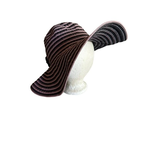 Empire Fashion USA Wide Brim Sun Hat Black & Pink Stripes One Size Fits All 100% - Picture 3 of 5